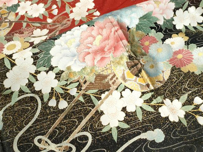 平和屋着物●豪華振袖　駒刺繍　牡丹花車文　暈し染め　銀通し地　正絹　逸品　CABI2758yc