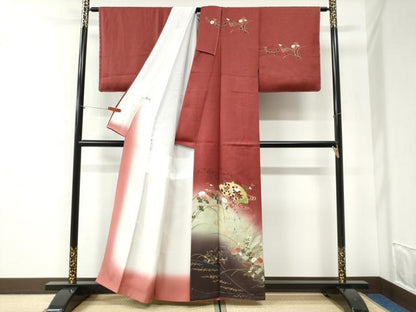 平和屋着物●訪問着　流水地紙草花文　暈し染め　金彩　正絹　逸品　未使用　CABI2765yc