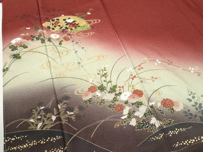 平和屋着物●訪問着　流水地紙草花文　暈し染め　金彩　正絹　逸品　未使用　CABI2765yc