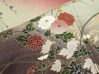 平和屋着物●訪問着　流水地紙草花文　暈し染め　金彩　正絹　逸品　未使用　CABI2765yc