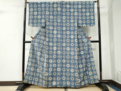 平和屋着物●上質な小紋　型染め　吉祥丸文　鬼しぼ縮緬　正絹　逸品　CABI2766yc