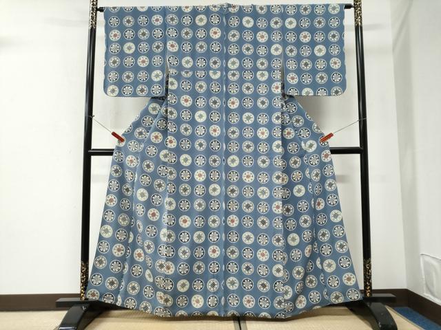 平和屋着物●上質な小紋　型染め　吉祥丸文　鬼しぼ縮緬　正絹　逸品　CABI2766yc
