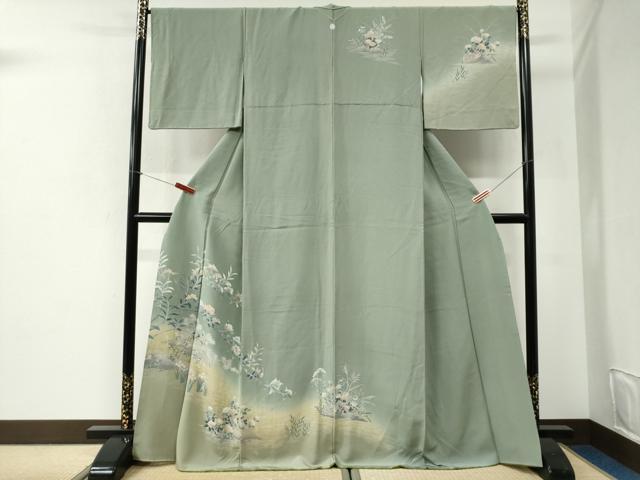 平和屋着物●訪問着　友禅　流水籬草花文　暈し染め　正絹　逸品　CABI2769