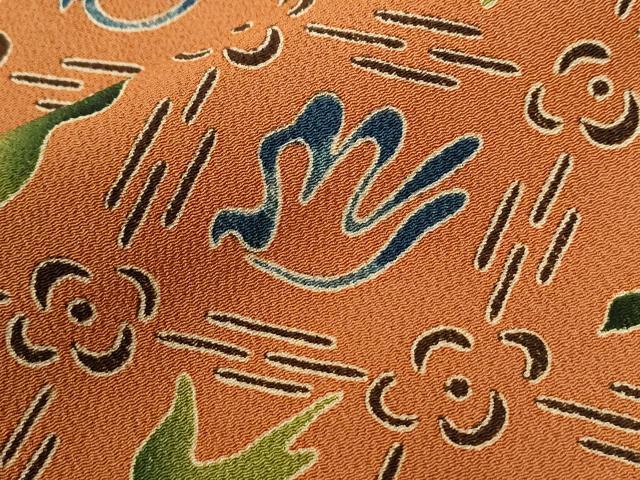 平和屋着物●上質な小紋　型染め　花繋ぎ飛鳥文　鬼しぼ縮緬　正絹　逸品　未使用　CABI2770yc