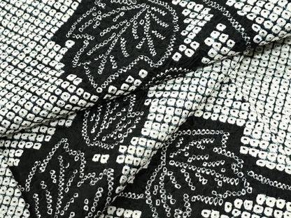 平和屋着物●上質な小紋　本疋田絞り　枝葉文　黒地　正絹　逸品　未使用　CABI2771yc