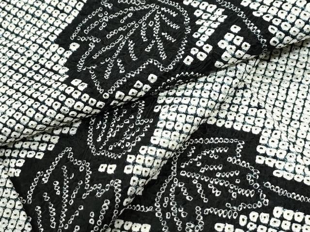 平和屋着物●上質な小紋　本疋田絞り　枝葉文　黒地　正絹　逸品　未使用　CABI2771yc