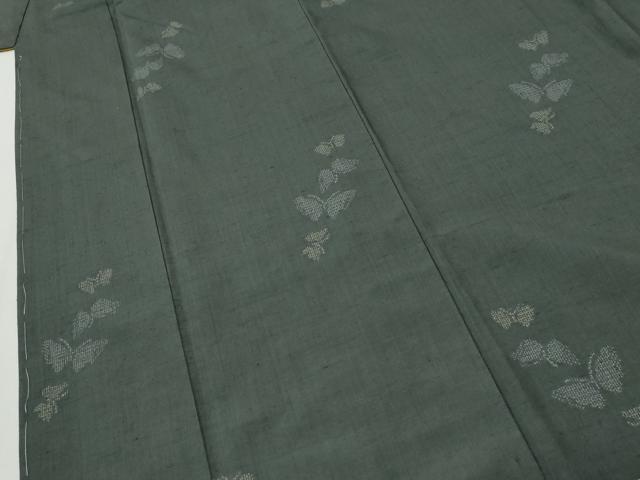 平和屋着物●結城紬　100亀甲　飛び亀甲柄　舞蝶文　正絹　逸品　未使用　CABI2773yc