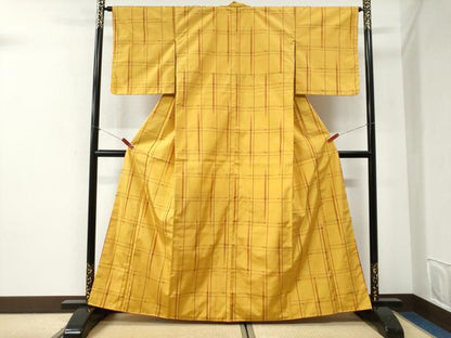 平和屋着物●上質な紬　花織　格子　正絹　逸品　CABI2774yc