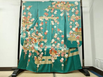 平和屋着物●豪華振袖　駒刺繍　エ霞鳳凰鴛鴦枝花文　暈し染め　金彩　正絹　逸品　CABI2776yc