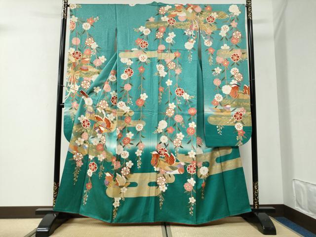 平和屋着物●豪華振袖　駒刺繍　エ霞鳳凰鴛鴦枝花文　暈し染め　金彩　正絹　逸品　CABI2776yc