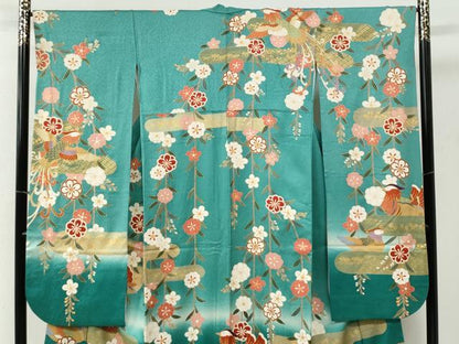 平和屋着物●豪華振袖　駒刺繍　エ霞鳳凰鴛鴦枝花文　暈し染め　金彩　正絹　逸品　CABI2776yc