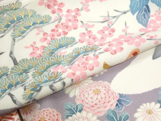 平和屋着物●豪華振袖　駒刺繍　御所車飛鶴吉祥草花文　金彩　正絹　逸品　CABI2779yc
