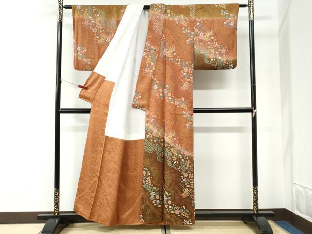 平和屋着物●訪問着　花蝶文　暈し染め　金彩　正絹　逸品　CABI2780yc