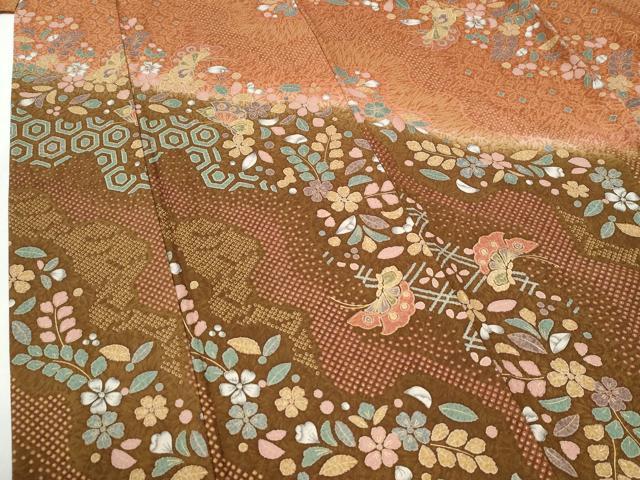 平和屋着物●訪問着　花蝶文　暈し染め　金彩　正絹　逸品　CABI2780yc