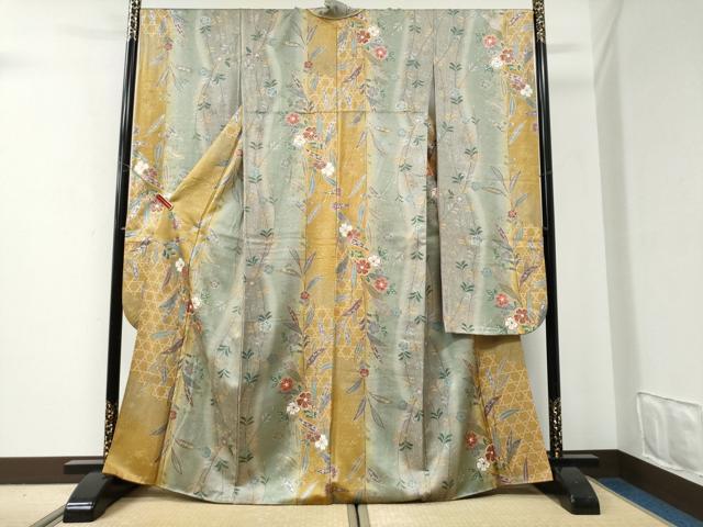平和屋着物●豪華振袖　網目枝花文　暈し染め　金彩　正絹　逸品　CABI2786yc