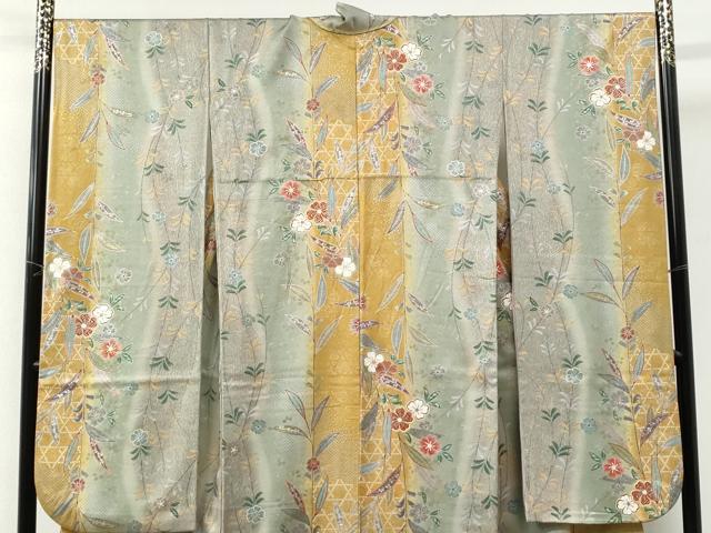 平和屋着物●豪華振袖　網目枝花文　暈し染め　金彩　正絹　逸品　CABI2786yc