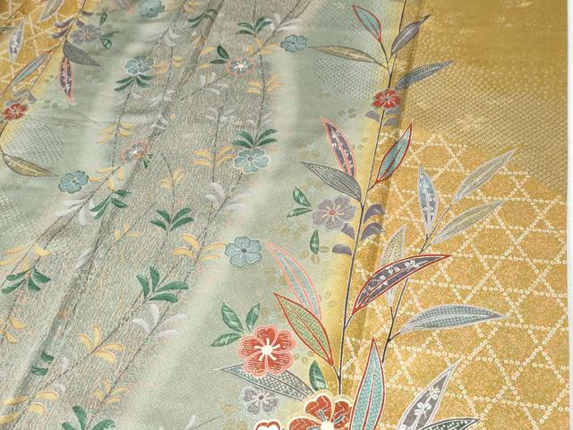 平和屋着物●豪華振袖　網目枝花文　暈し染め　金彩　正絹　逸品　CABI2786yc