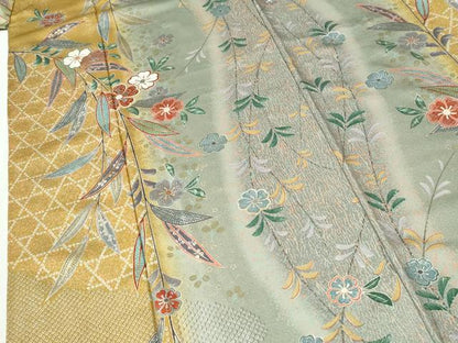 平和屋着物●豪華振袖　網目枝花文　暈し染め　金彩　正絹　逸品　CABI2786yc