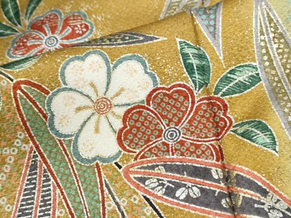 平和屋着物●豪華振袖　網目枝花文　暈し染め　金彩　正絹　逸品　CABI2786yc