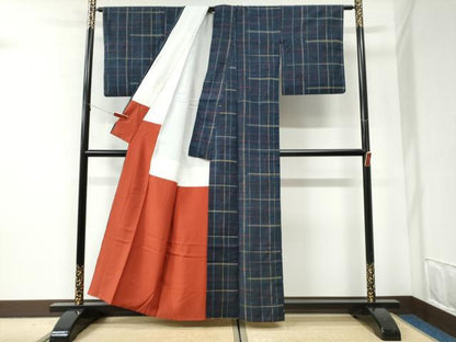 平和屋着物●郡上紬　草木染　格子　正絹　逸品　CABI2789yc