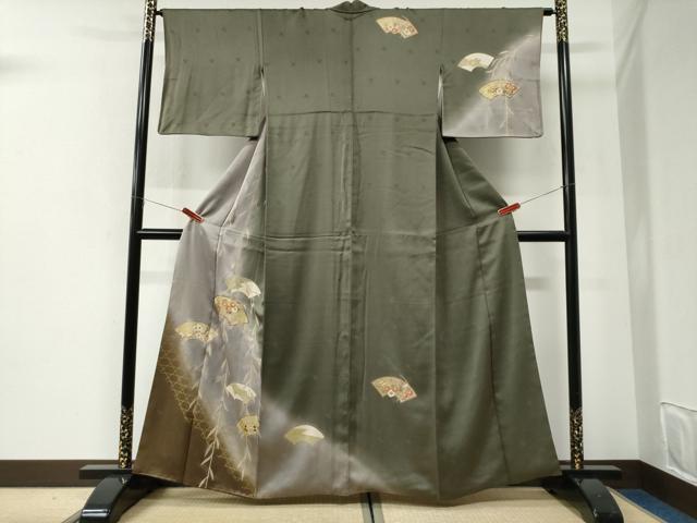 平和屋着物●訪問着　網目地紙枝垂れ柳花文　暈し染め　金彩　正絹　逸品　CABI2790yc