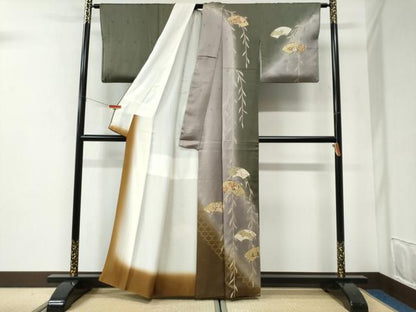 平和屋着物●訪問着　網目地紙枝垂れ柳花文　暈し染め　金彩　正絹　逸品　CABI2790yc