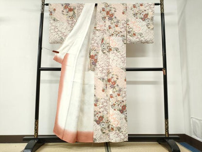 平和屋着物●上質な小紋　辻が花　本手摺染　鬼しぼ縮緬　反端付き　正絹　逸品　未使用　CABI2792yc