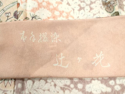 平和屋着物●上質な小紋　辻が花　本手摺染　鬼しぼ縮緬　反端付き　正絹　逸品　未使用　CABI2792yc
