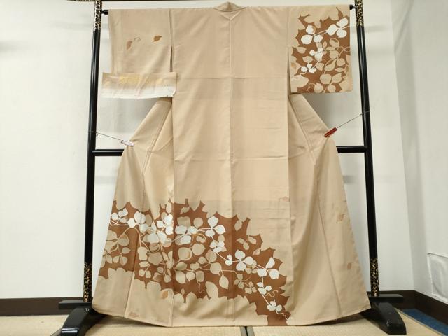 平和屋着物●本塩沢　訪問着　刺繍　秀佳夢きもの　枝葉文　反端付き　正絹　逸品　未使用　CABI2793yc