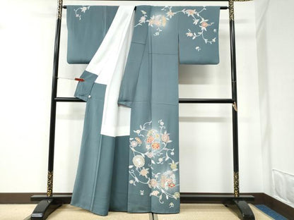 平和屋着物●訪問着　駒刺繍　牡丹飛鶴花唐草文　蛍暈し　金彩　正絹　逸品　CABI2796yc