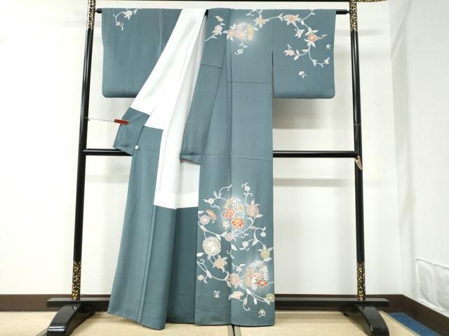 平和屋着物●訪問着　駒刺繍　牡丹飛鶴花唐草文　蛍暈し　金彩　正絹　逸品　CABI2796yc