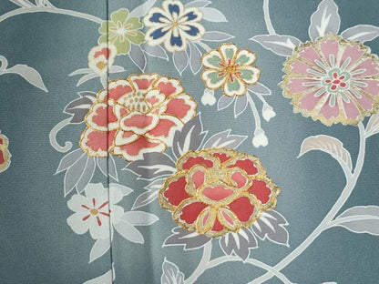 平和屋着物●訪問着　駒刺繍　牡丹飛鶴花唐草文　蛍暈し　金彩　正絹　逸品　CABI2796yc
