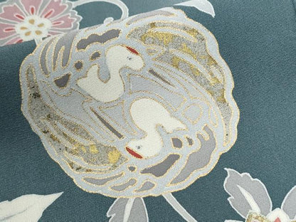 平和屋着物●訪問着　駒刺繍　牡丹飛鶴花唐草文　蛍暈し　金彩　正絹　逸品　CABI2796yc
