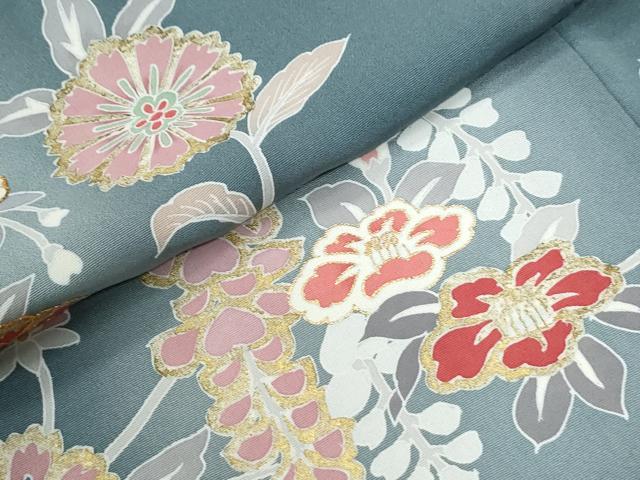 平和屋着物●訪問着　駒刺繍　牡丹飛鶴花唐草文　蛍暈し　金彩　正絹　逸品　CABI2796yc