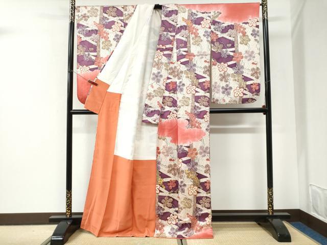平和屋着物●訪問着　駒刺繍　雲取り葡萄蔦の葉文　暈し染め　正絹　逸品　CABI2801yc