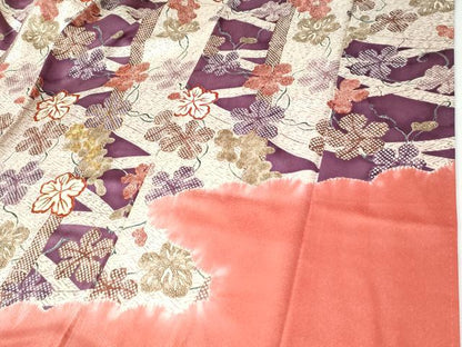 平和屋着物●訪問着　駒刺繍　雲取り葡萄蔦の葉文　暈し染め　正絹　逸品　CABI2801yc