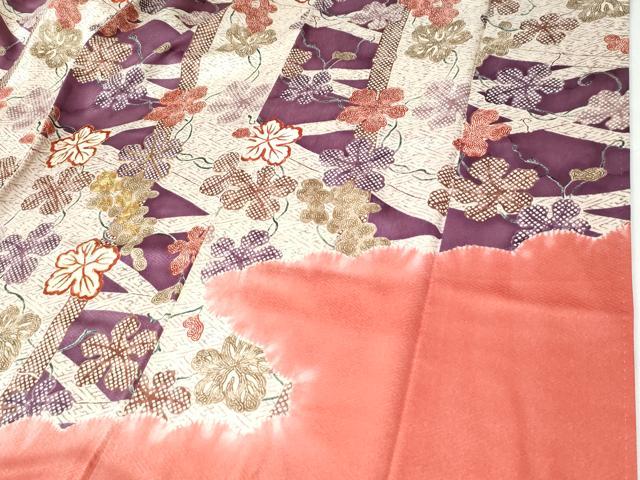 平和屋着物●訪問着　駒刺繍　雲取り葡萄蔦の葉文　暈し染め　正絹　逸品　CABI2801yc