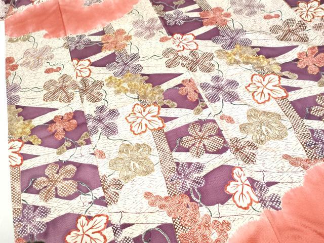 平和屋着物●訪問着　駒刺繍　雲取り葡萄蔦の葉文　暈し染め　正絹　逸品　CABI2801yc