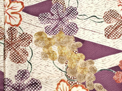 平和屋着物●訪問着　駒刺繍　雲取り葡萄蔦の葉文　暈し染め　正絹　逸品　CABI2801yc