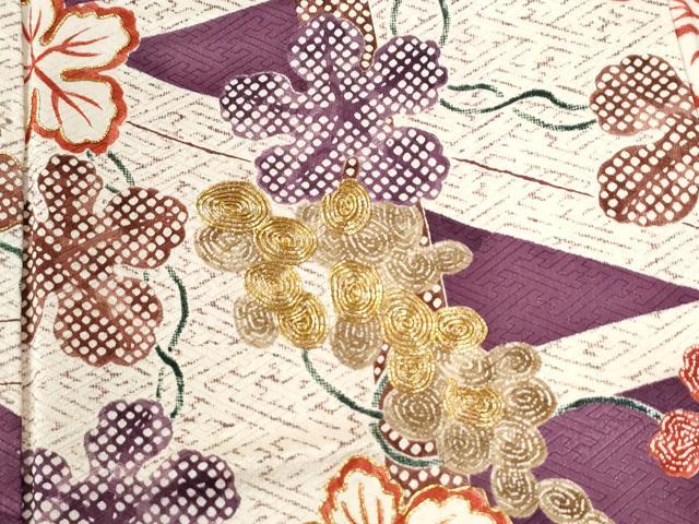 平和屋着物●訪問着　駒刺繍　雲取り葡萄蔦の葉文　暈し染め　正絹　逸品　CABI2801yc