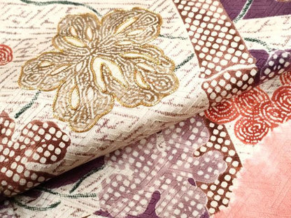 平和屋着物●訪問着　駒刺繍　雲取り葡萄蔦の葉文　暈し染め　正絹　逸品　CABI2801yc