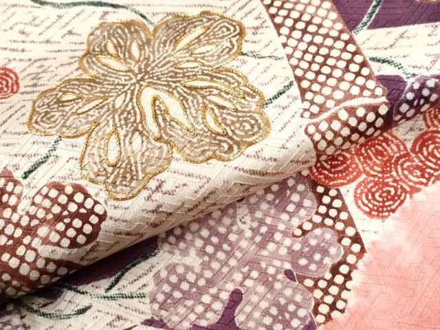平和屋着物●訪問着　駒刺繍　雲取り葡萄蔦の葉文　暈し染め　正絹　逸品　CABI2801yc