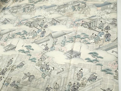 平和屋着物●訪問着　紬地　作家物　手描き　雲取り人物風景文　正絹　逸品　CABI2802yc
