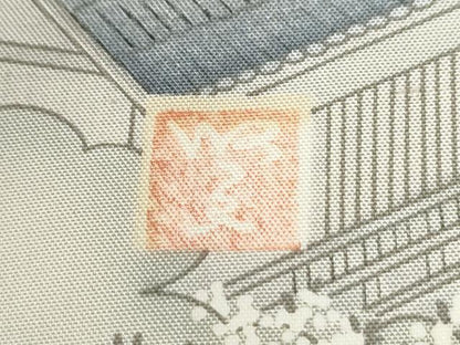 平和屋着物●訪問着　紬地　作家物　手描き　雲取り人物風景文　正絹　逸品　CABI2802yc