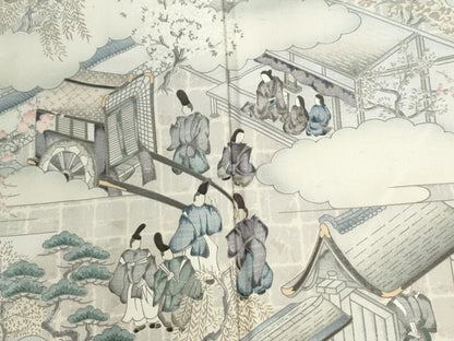 平和屋着物●訪問着　紬地　作家物　手描き　雲取り人物風景文　正絹　逸品　CABI2802yc