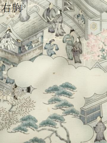 平和屋着物●訪問着　紬地　作家物　手描き　雲取り人物風景文　正絹　逸品　CABI2802yc