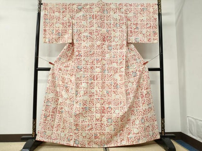 平和屋着物●上質な小紋　紬地　辻が花　正絹　逸品　CABI2804yc