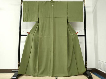 平和屋着物●上質な色無地　松葉色　正絹　逸品　未使用　CABI2806yc