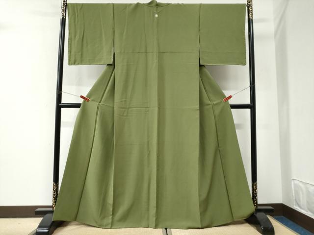 平和屋着物●上質な色無地　松葉色　正絹　逸品　未使用　CABI2806yc