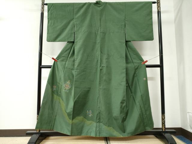 平和屋着物●京の名門　じゅらく謹製　色留訪問着　紬地　更紗花唐草文　上代75万　正絹　逸品　CABI2807yc